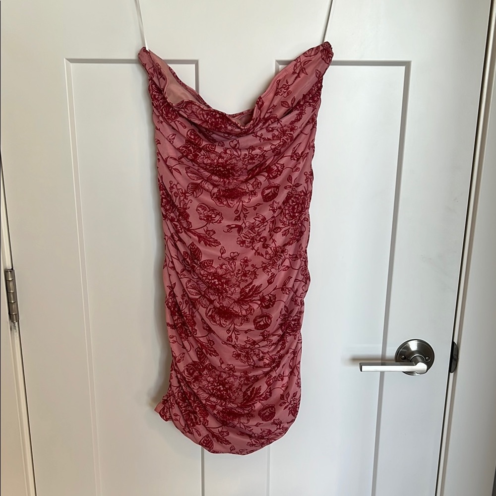 SHEIN Pink Ruched Strapless Dress